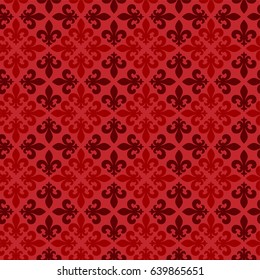 Vector illustration red seamless background with lily (fleur de lys) for print fabric or poster