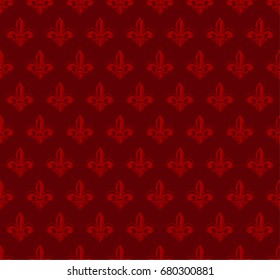 Vector illustration red seamless background with lily (fleur de lys) for print fabric or poster