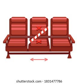 vector illustration, red seats, social distance, coronavirus, restrictive dent