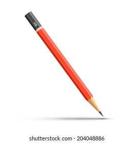 Vector illustration of red sharpened pencil isolated on white background