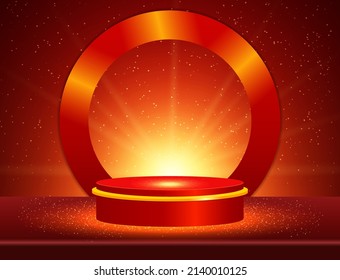 Vector illustration red shine background with sparkle stage podium