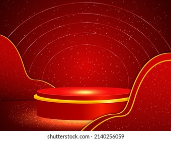 Vector illustration red shine background with sparkle stage podium