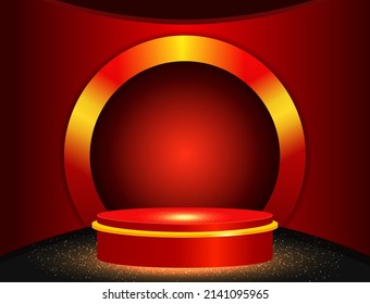 Ilustración vectorial fondo de brillo rojo con podio estadio brillante