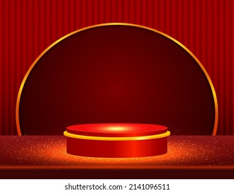 Vector illustration red shine background with sparkle stage podium