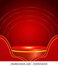 Ilustración vectorial fondo de brillo rojo con podio estadio brillante