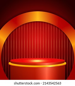 Ilustración vectorial fondo de brillo rojo con podio estadio brillante