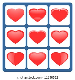 Vector illustration of red shiny hearts on blue and White background