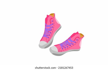 Vector illustration. Red shoes with purple laces as a sign to commemorate Red Shoe Day. With a white background.