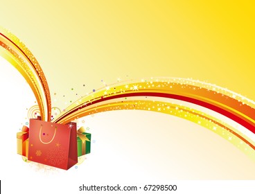 vector illustration of red shopping bag with gift box