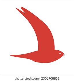 Vector illustration of a red silhouette bird . Isolated white background. Icon bird side view profile.