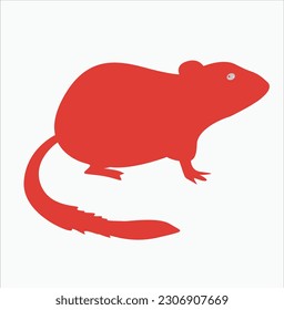 Vector illustration of a red silhouette mouse . Isolated white background. Icon mouse side view profile.