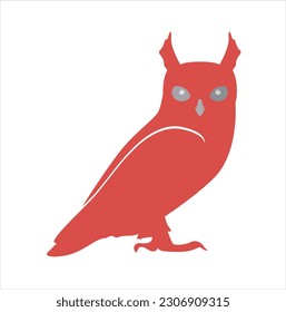 Vector illustration of a red silhouette owl . Isolated white background. Icon owl side view profile.