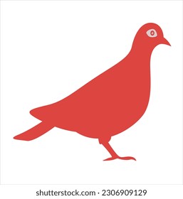 Vector illustration of a red silhouette pigeon . Isolated white background. Icon pigeon side view profile.