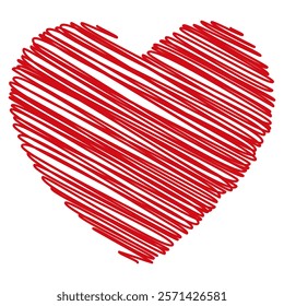 Vector illustration of a red sketch heart, linear heart 