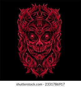 vector illustration of red skull devil 