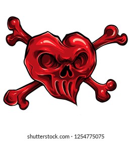 vector illustration of red skull hearth on white background