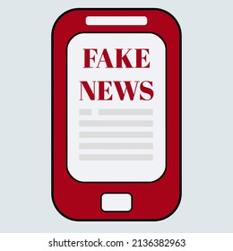 Ilustración vectorial del smartphone rojo con noticias falsas en pantalla