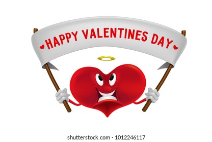 Vector illustration of red smiling heart on white background. Art design for Valentines Day greetings and card, web, banner, poster, flyer, brochure, print.