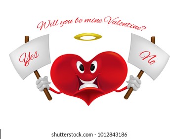 Vector illustration of red smiling heart on white background. Art design for Valentines Day greetings and card, web, banner, poster, flyer, brochure, print.