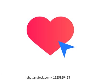 Vector illustration of red smiling heart on white background with arrow. Heart icon. Artistic design of the cover, web page, banner