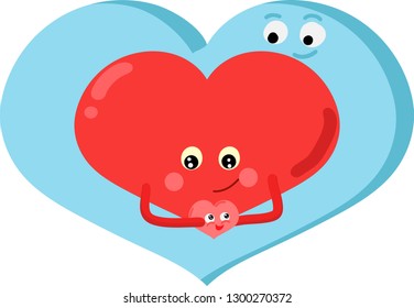 Vector illustration of red smiling heart on white background. Art design for Valentine's Day greetings and card, web, banner, poster, flyer, brochure, print.