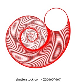 Vector Illustration Of Red Snail Shell On A White Background. Optical Illusion Spiral.