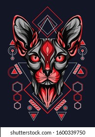 Vector illustration red sphinx cat in sacred geometry pattern