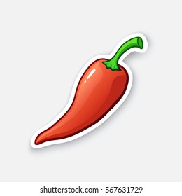 Vector illustration. Red spicy hot chili pepper. Cartoon sticker in comics style with contour. Decoration for greeting cards, posters, patches, prints for clothes, emblems