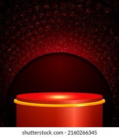 Vector illustration red spiral background with shining sparkle stage podium for design