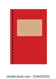 Vector illustration of red spiral paper notebook with copy space brown paper sign
