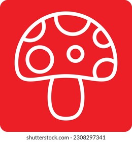 Vector illustration of red square icon of a mushroom. Poisonous mushroom symbol.