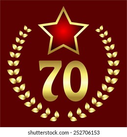 Vector illustration of Red star and gold laurel wreath. Anniversary -70 years.