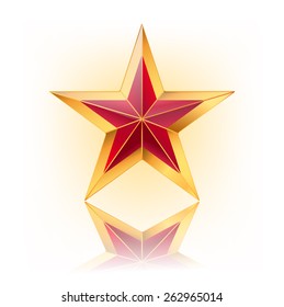 vector illustration of red star with gold. vector illustration