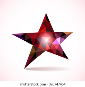 Vector illustration of red star. Polygonal Mosaic. Triangular low poly style. Template for poster.