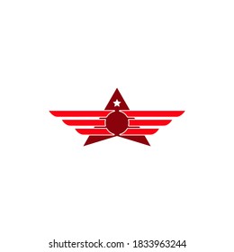 Vector illustration of red star and wings for logo