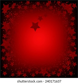 Vector illustration of Red stars. Red - black background.