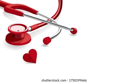 Vector illustration of a red stethoscope. Suitable for design elements of health campaigns, disease screening services, and patient health care. Illustration of stethoscope medical equipment.