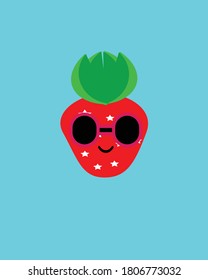 Vector illustration of a red strawberry fruit with dark glasses