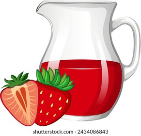Vektor-Illustration von rotem Erdbeersaft in einem Krug