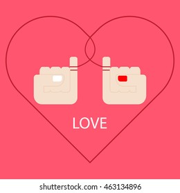 vector illustration of red string of fate with man hand and woman hand