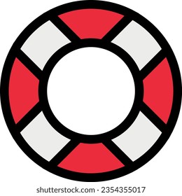 Vector illustration of red striped round float or lifebuoy. Help and assistant.