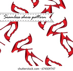 vector illustration of red style shoes pattern. Shopping 