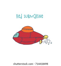 Vector illustration of red submarine