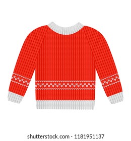 Vector illustration red sweater with white pattern isolated on the white background. Cotton sweaters for men. Wool sweaters for women