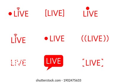 Vector illustration of red symbols and buttons of live streaming icon on white background