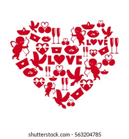 Vector illustration of red symbols of Valentines day
