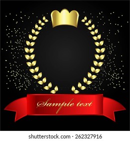 Vector illustration of Red tape, a crown, a laurel wreath. Vignette.