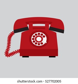 vector illustration of a red telephone on a gray background