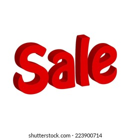 Vector illustration of Red text - Sale. 3 D.  White background.