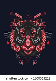 Vector illustration red tiger, Jaguar, Panther with Sacred Geometry